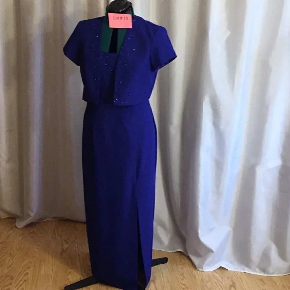 JR NITES a size 8 petite maxi dress with matching short beaded jacket